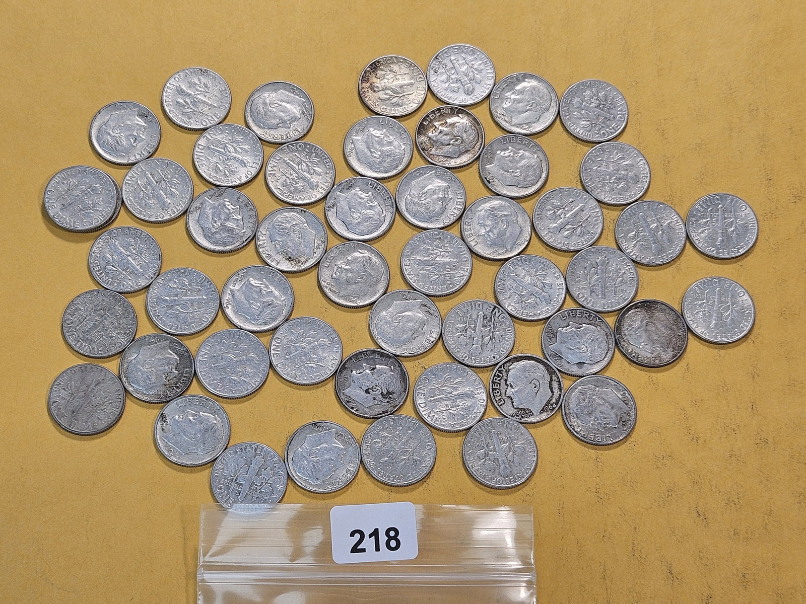 Fifty Mixed United States Silver Dimes: Mercury and Roosevelt Silver Dimes. Assorted dates and grades