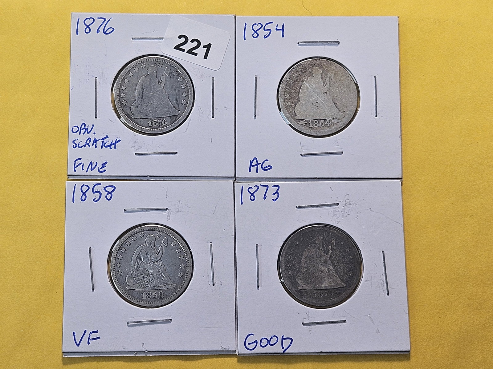 Four Seated Liberty Silver Quarters (1 of 8)