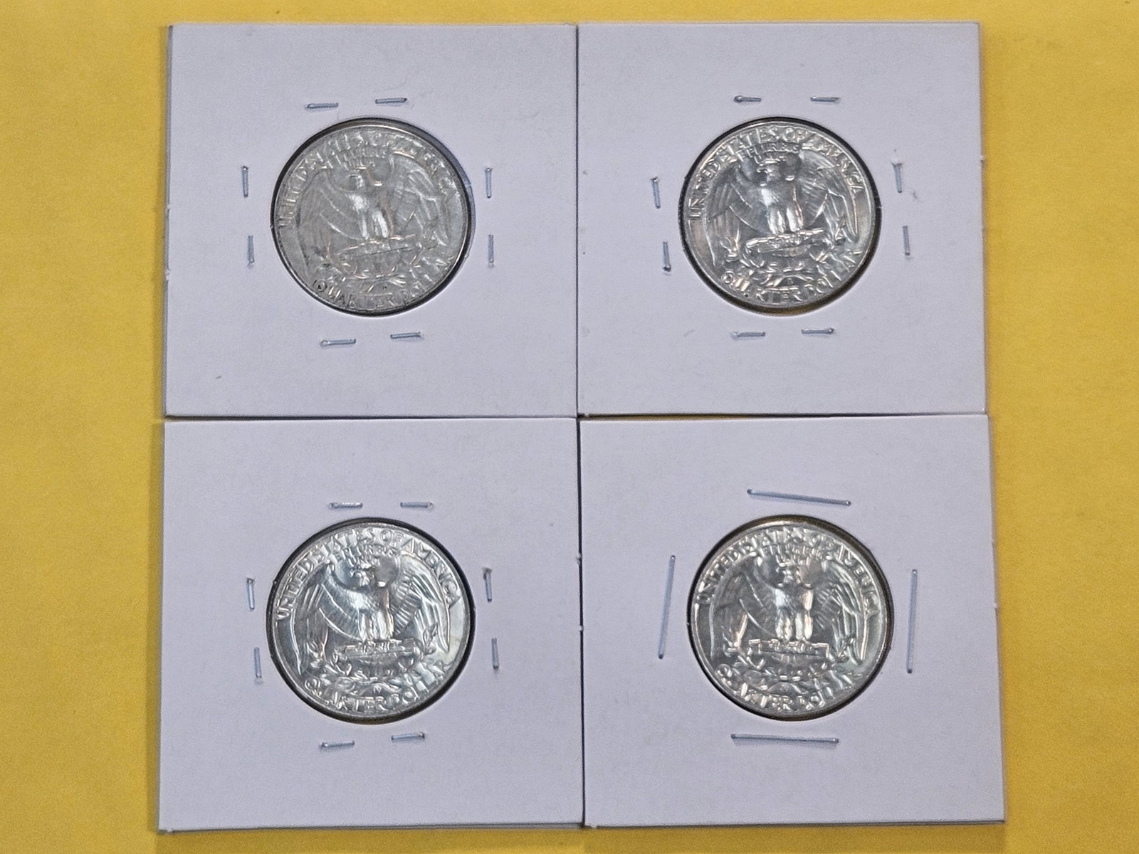 Four Washington Silver Quarters, three are Brilliant Uncirculated - 6
