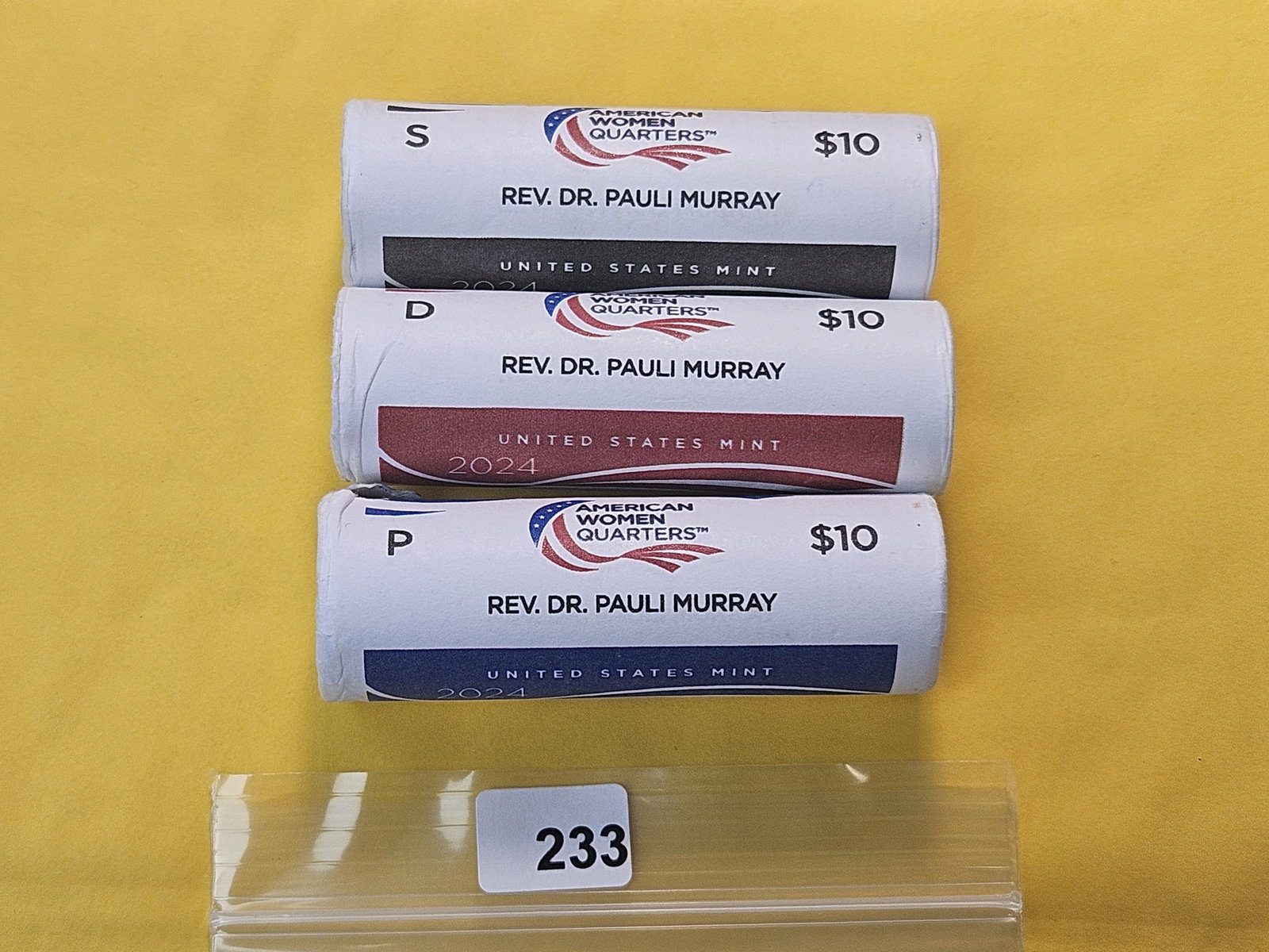 Three Brilliant Uncirculated Rolls of Mint-wrapped Rolls of 2024 Washington Quarters (1 of 3)