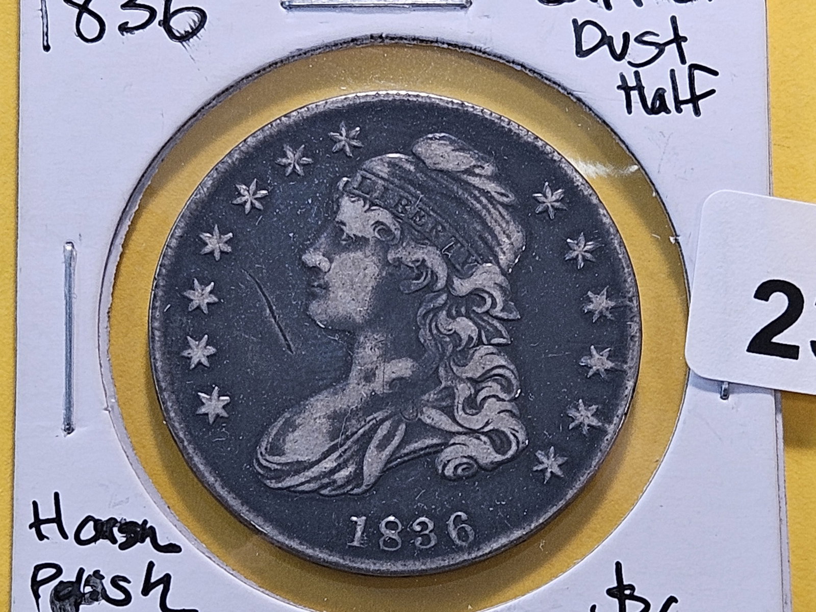 1836 Lettered Edge Capped Bust Silver Half Dollar: Very Fine -details