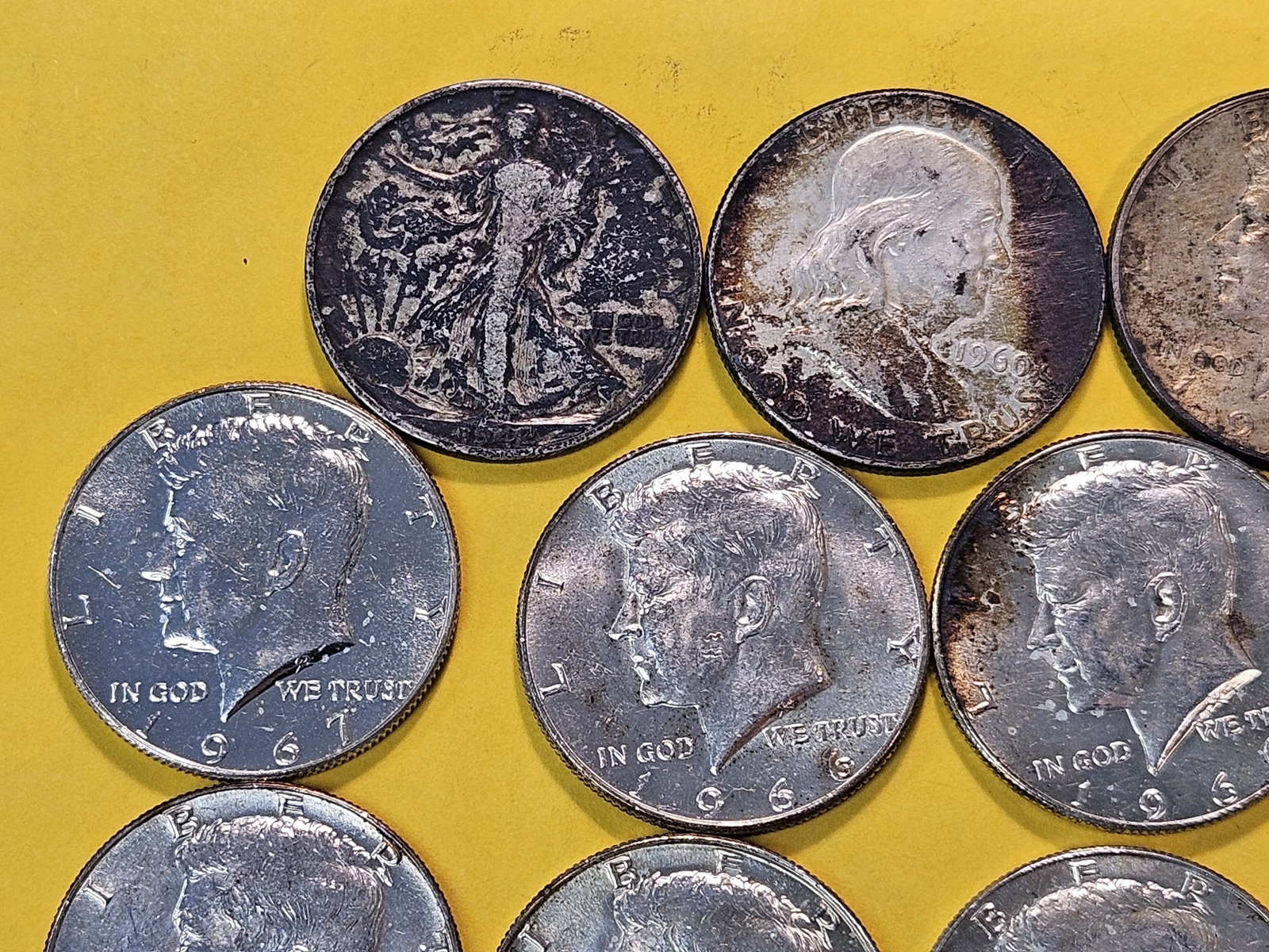 Three 90% Silver and Nine 40% Silver Half Dollars - 2
