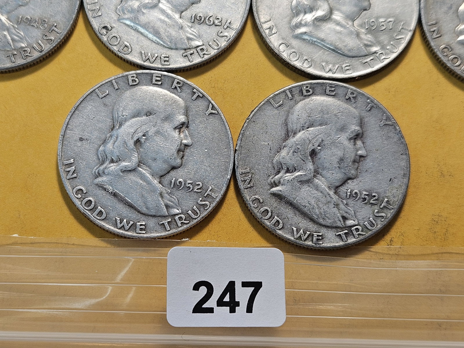 Ten Circulated Franklin Silver Half Dollars - 4