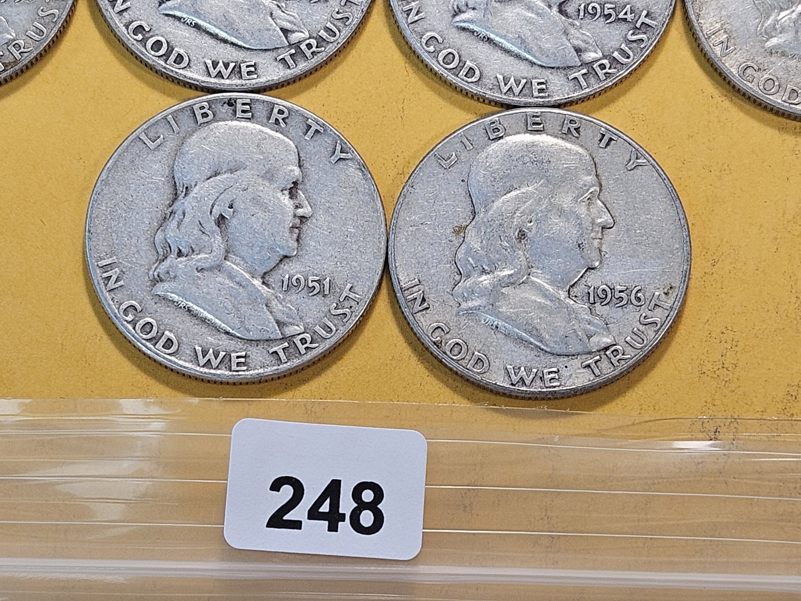 Ten Circulated Franklin Silver Half Dollars - 4