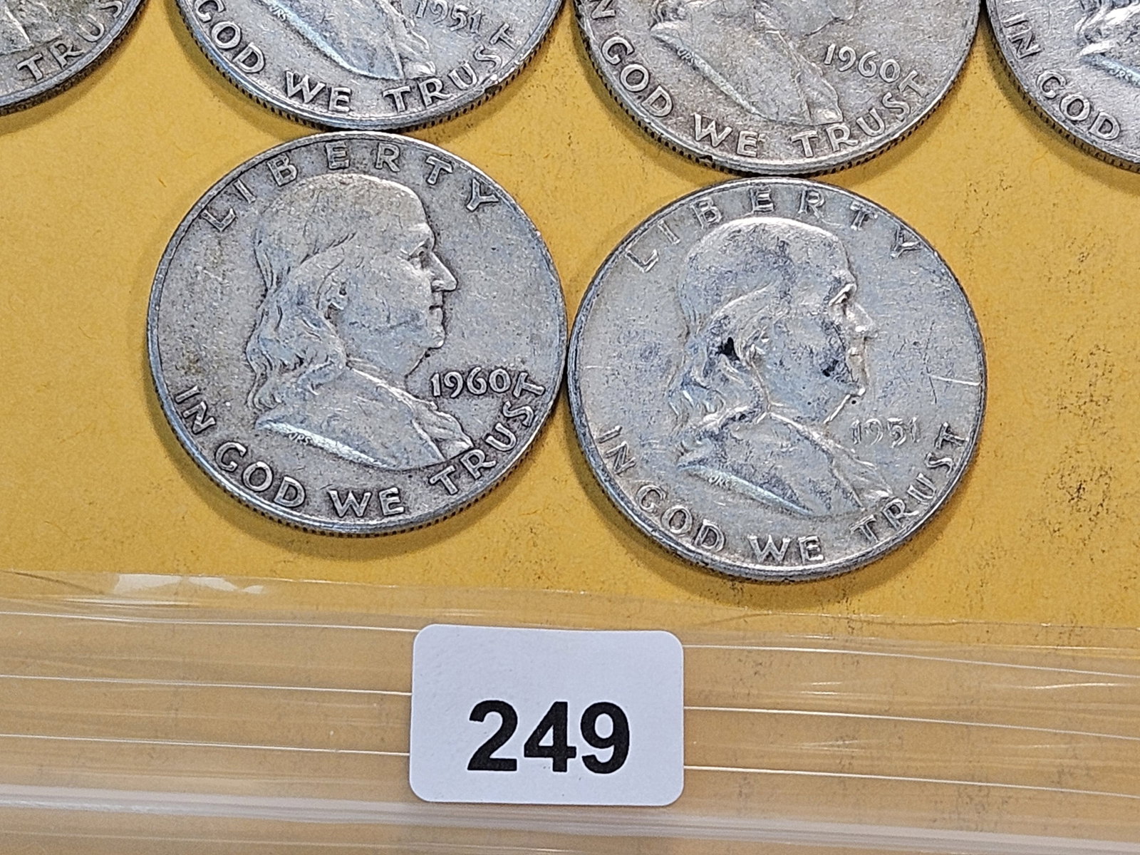 Ten Circulated Franklin Silver Half Dollars - 4