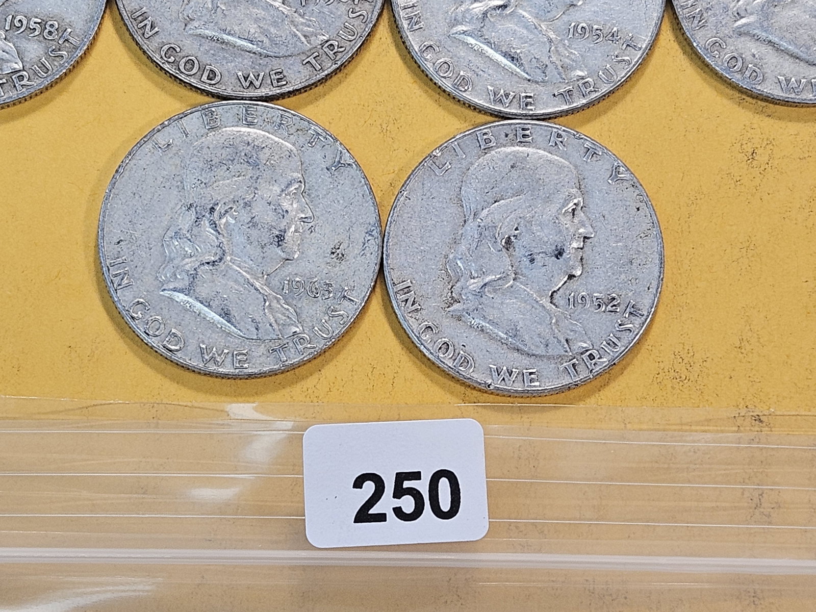 Ten Circulated Franklin Silver Half Dollars - 4