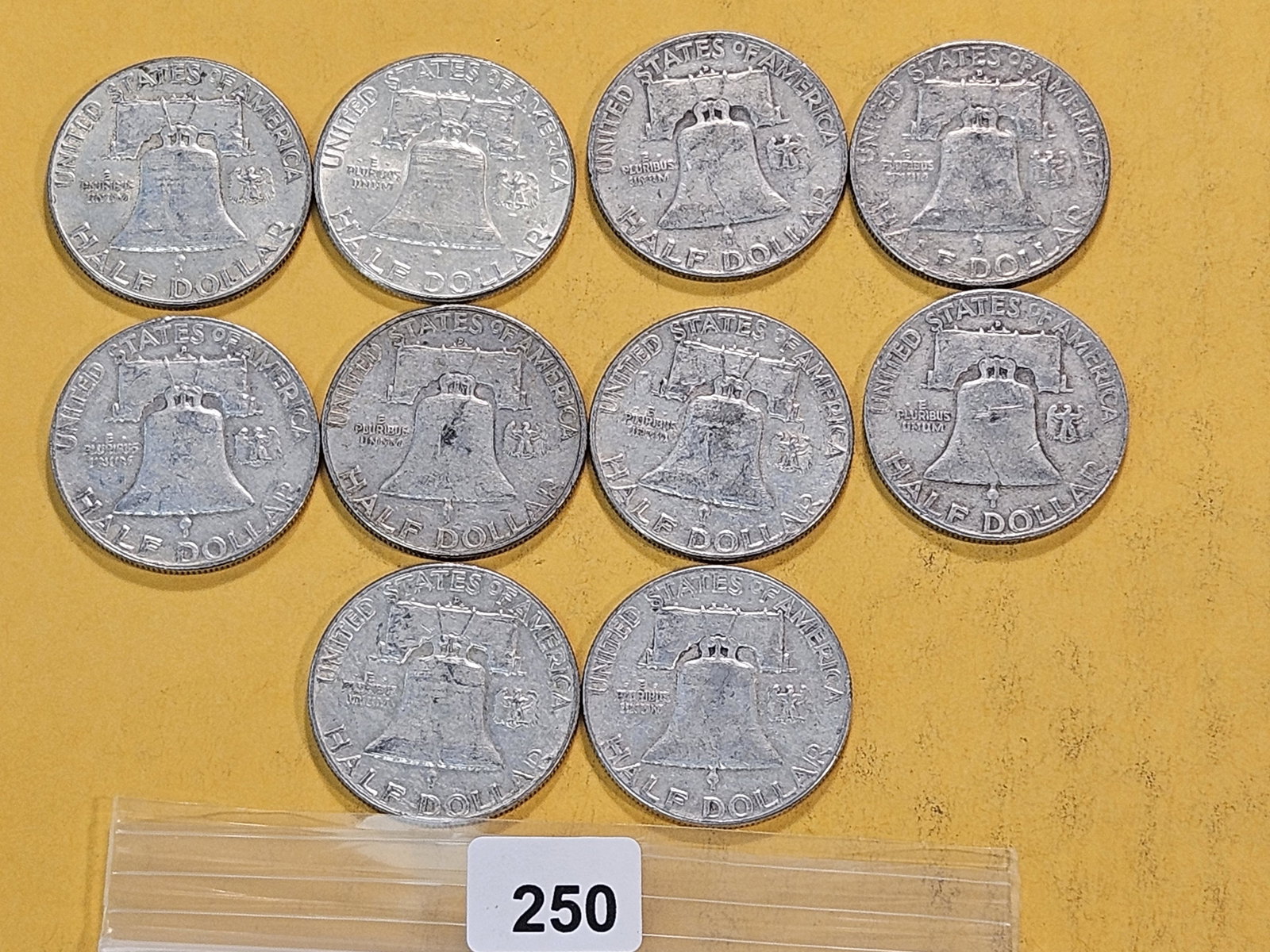 Ten Circulated Franklin Silver Half Dollars - 5