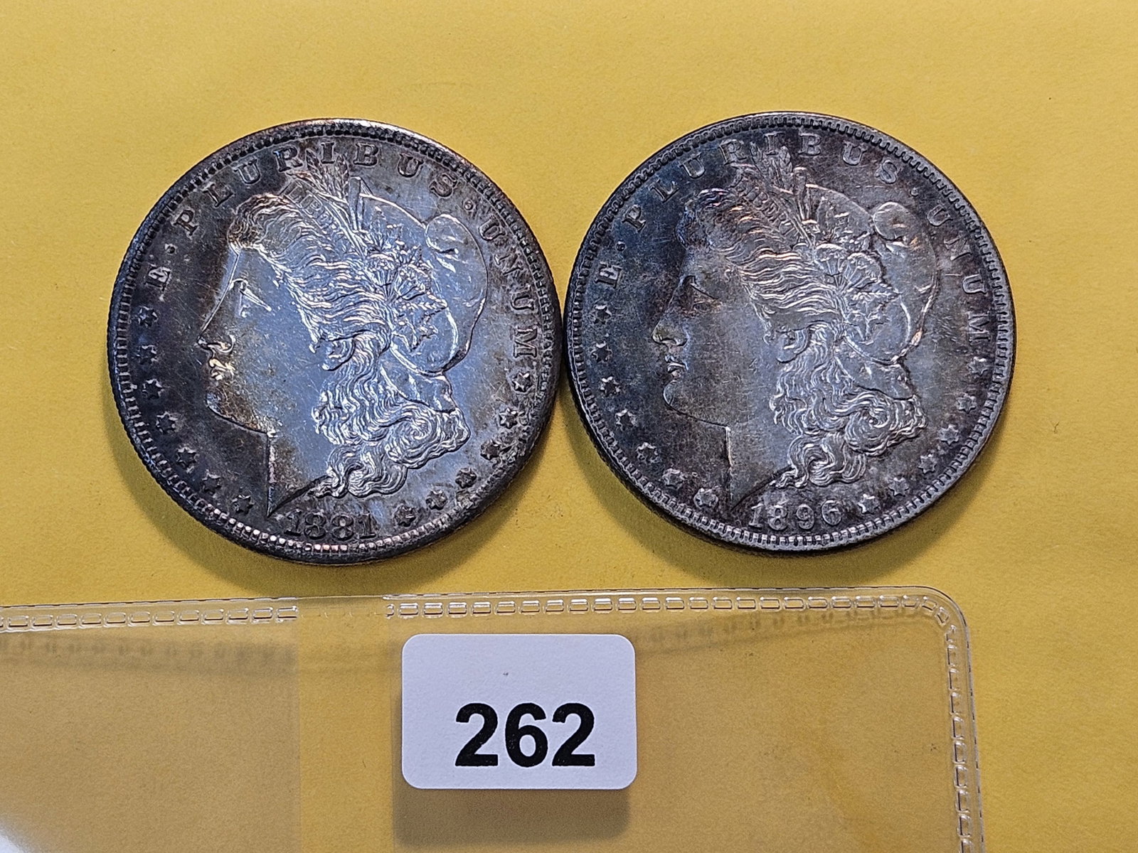 Two Toned About Uncirculated Morgan Silver Dollars: 1881-S and 1896 with cool toning!