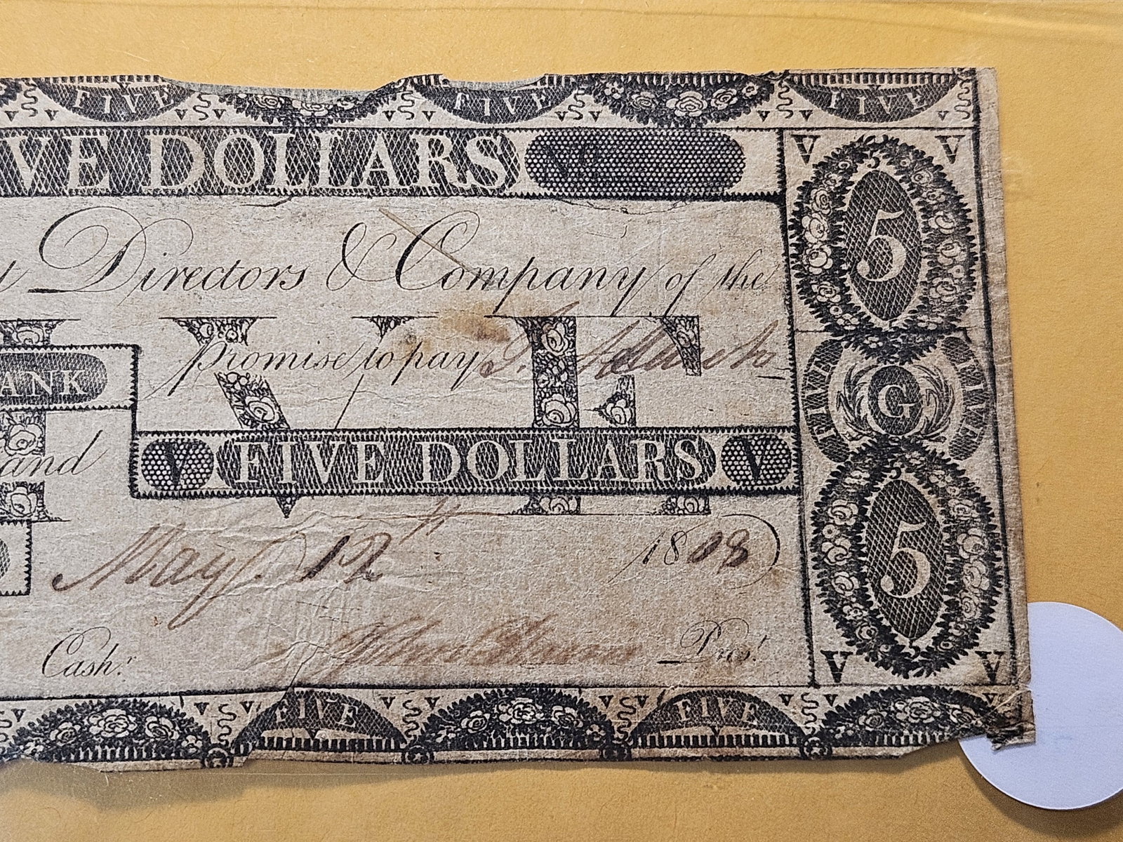 Series 1808 Rhode Island Five Dollar Obsolete Note - 3