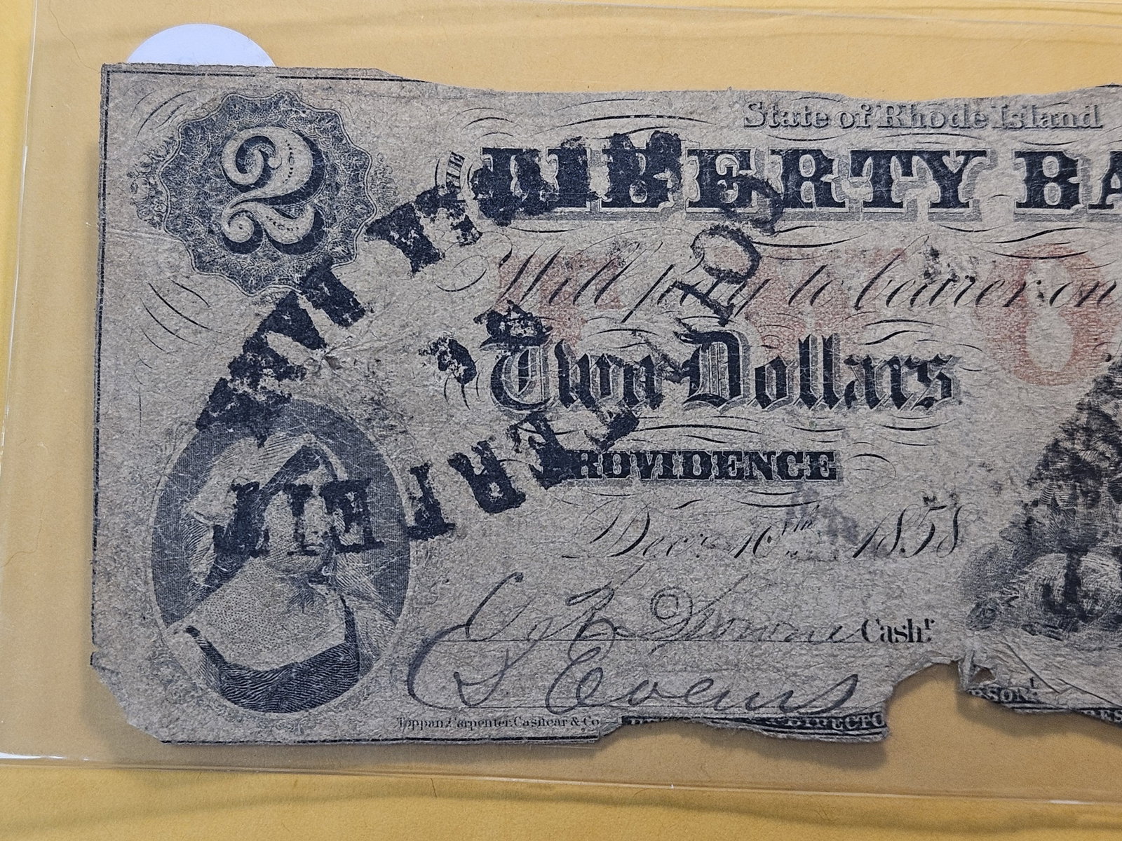 Series 1858 State of Rhode Island Two Dollar Obsolete Note - 2