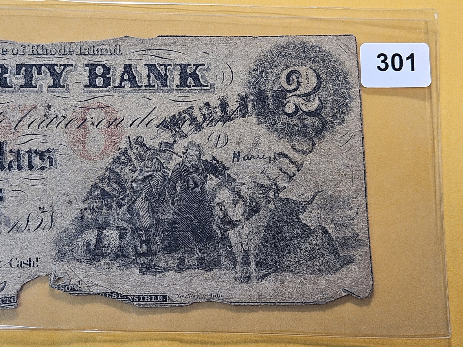 Series 1858 State of Rhode Island Two Dollar Obsolete Note - 3