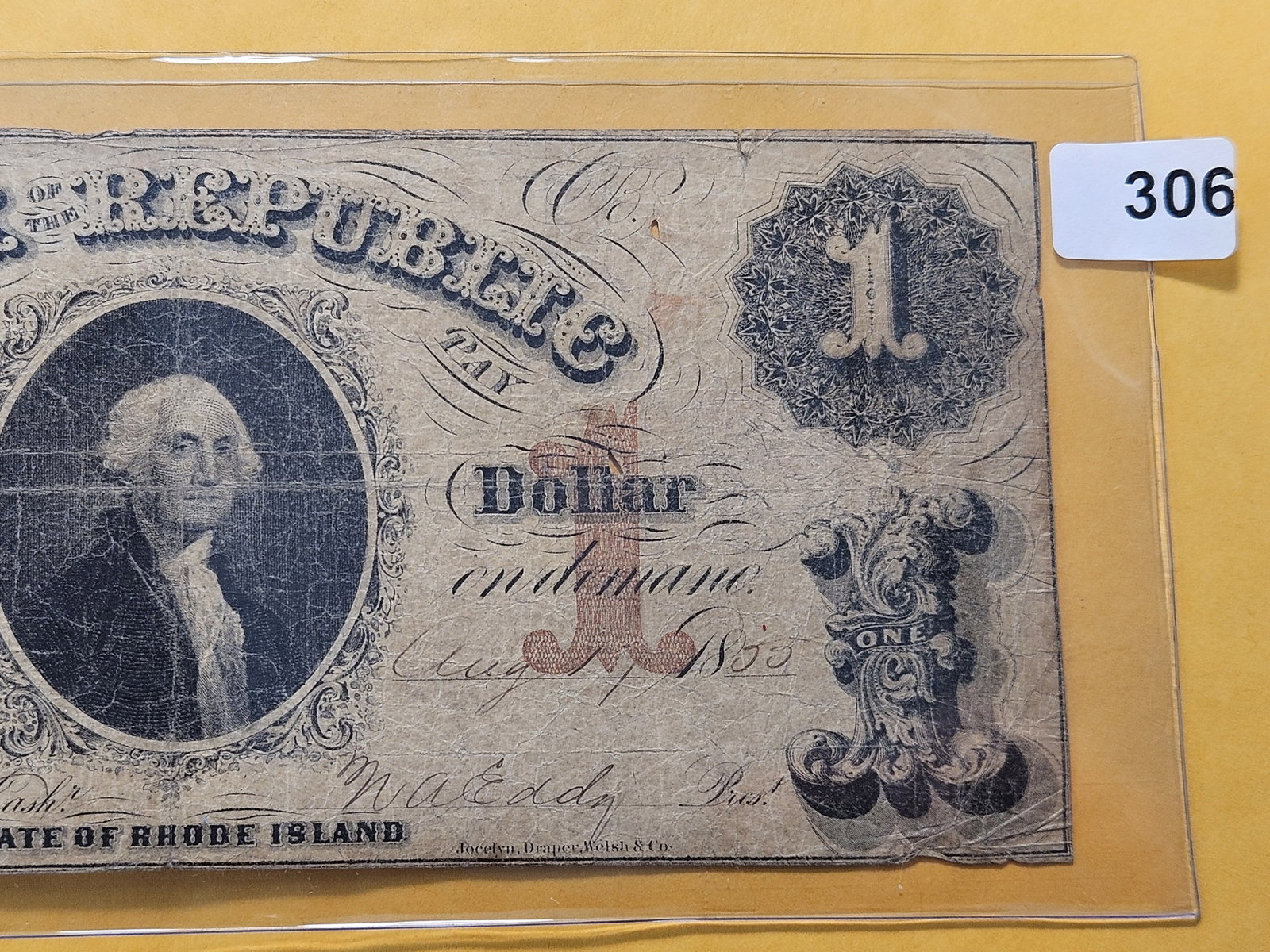 Series 1833 State of Rhode Island One Dollar Obsolete Note - 3