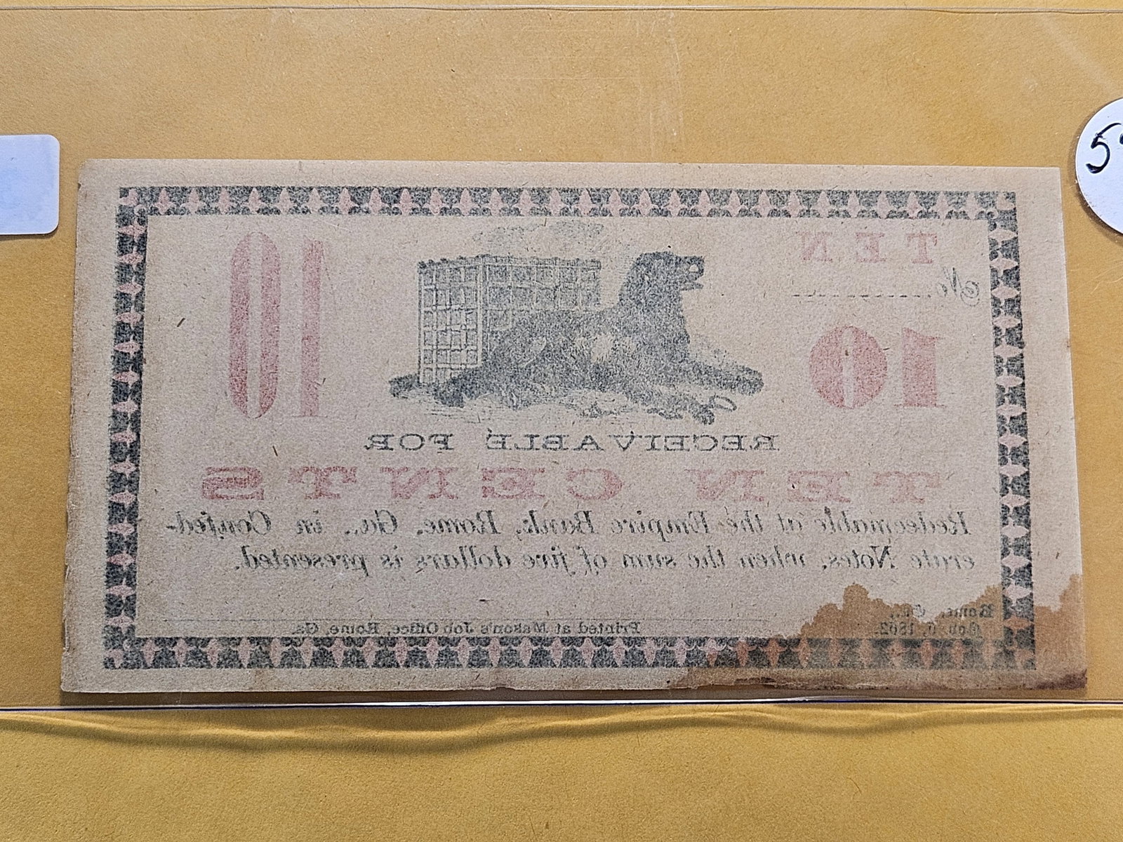 Series 1862 Georgia Ten Cent Fractional Obsolete Note - 3