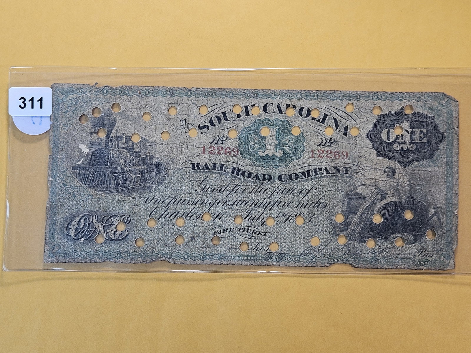 Undated South Carolina Rail Road Company One Dollar Note (1 of 4)