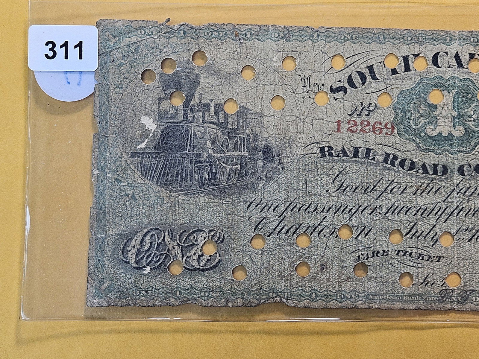 Undated South Carolina Rail Road Company One Dollar Note - 2