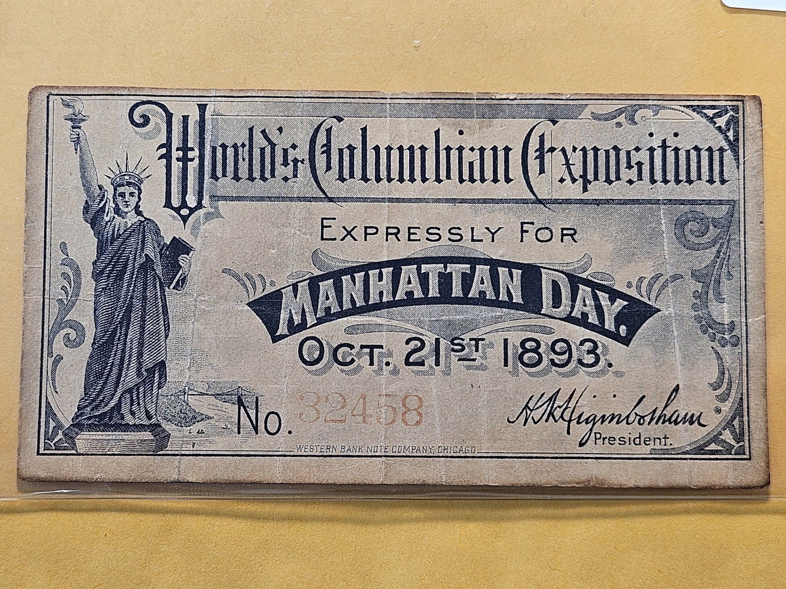 1863 Worlds Columbian Exposition Day Ticket - 2