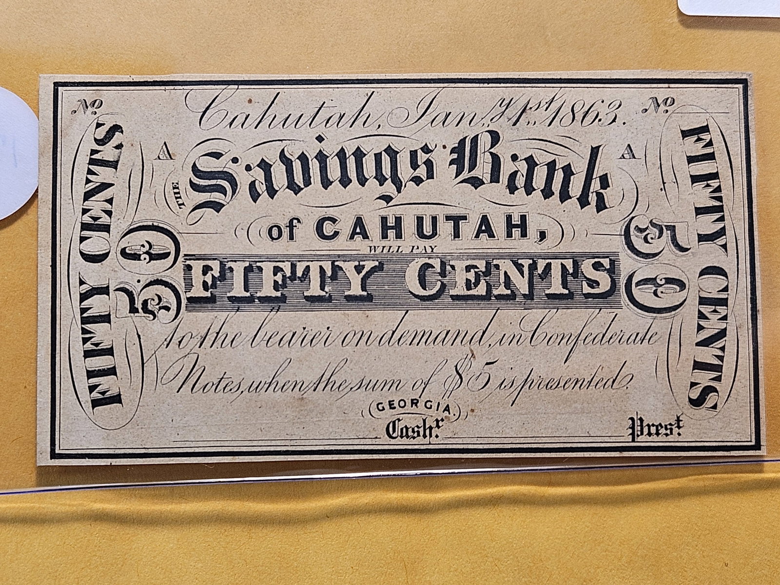 Crisp AU Series 1863 Georgia Fifty Cent Fractional Obsolete Note - 2