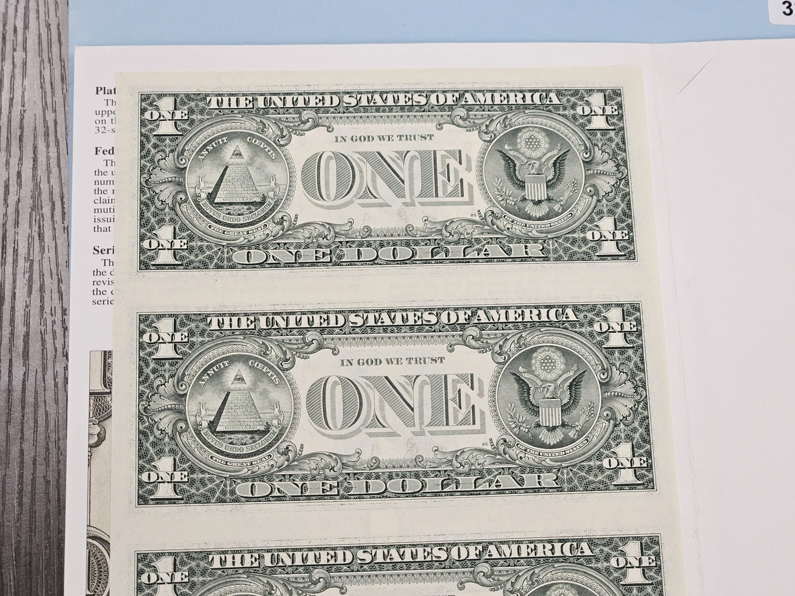 Series 2001 One Dollar Federal Reserve Note Uncut Sheet - 6