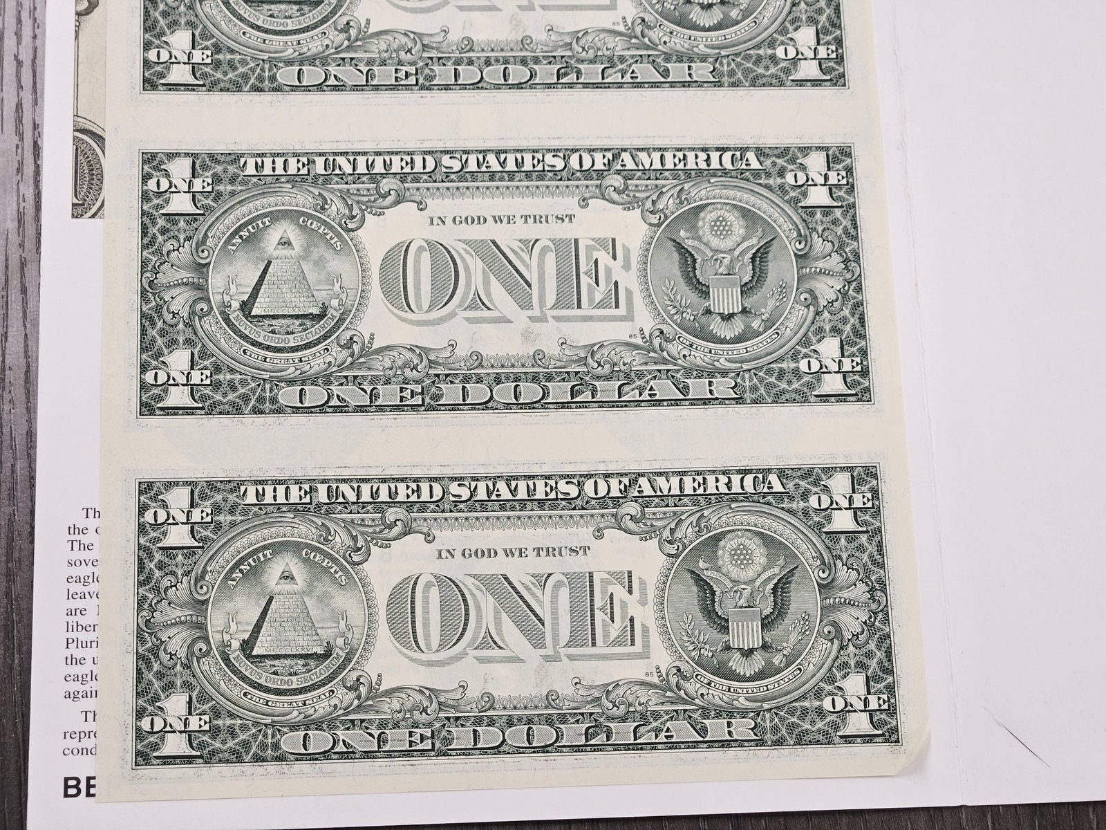 Series 2001 One Dollar Federal Reserve Note Uncut Sheet - 7