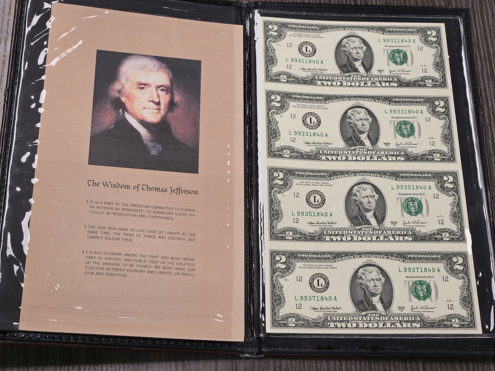 Series 2003 Two Dollar Federal Reserve Note Uncut Sheet - 2