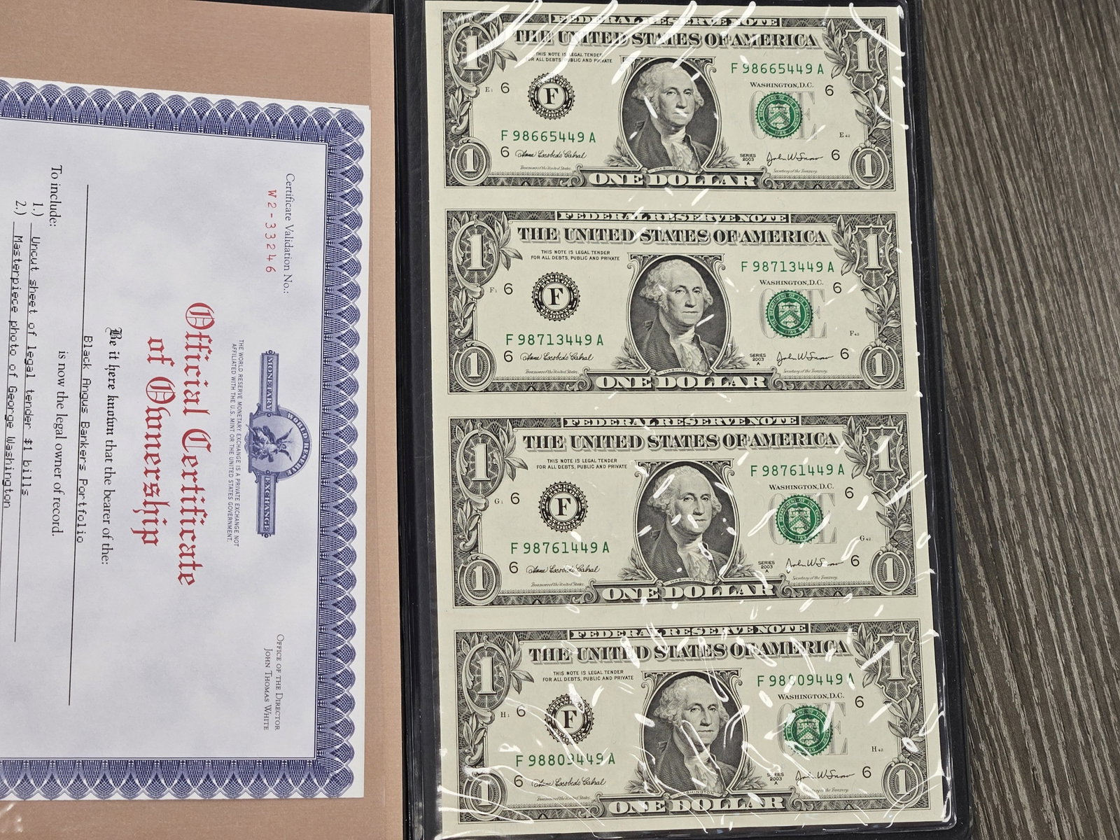 Series 2003 One Dollar Federal Reserve Note Uncut Sheet - 2