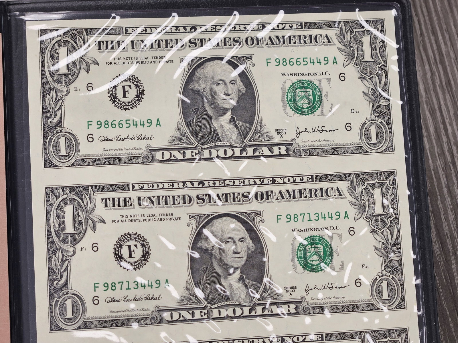 Series 2003 One Dollar Federal Reserve Note Uncut Sheet - 3