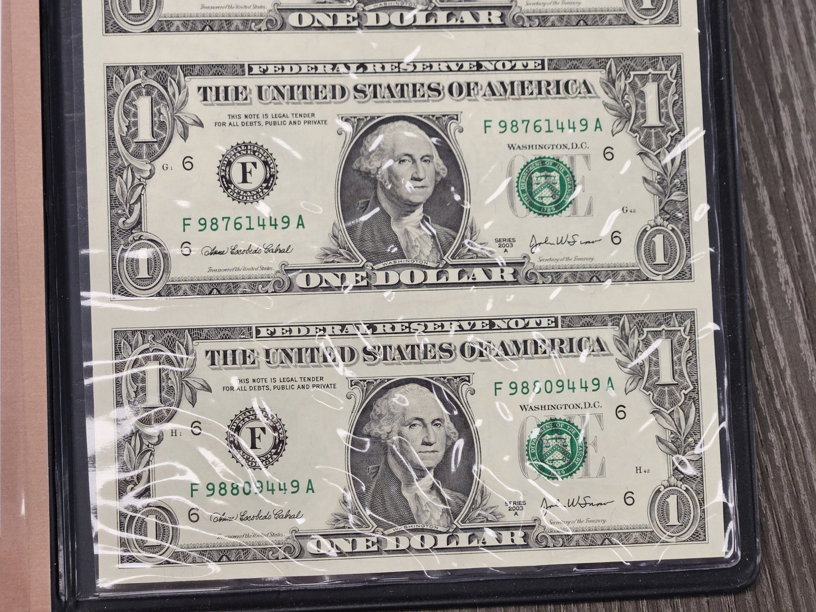 Series 2003 One Dollar Federal Reserve Note Uncut Sheet - 4