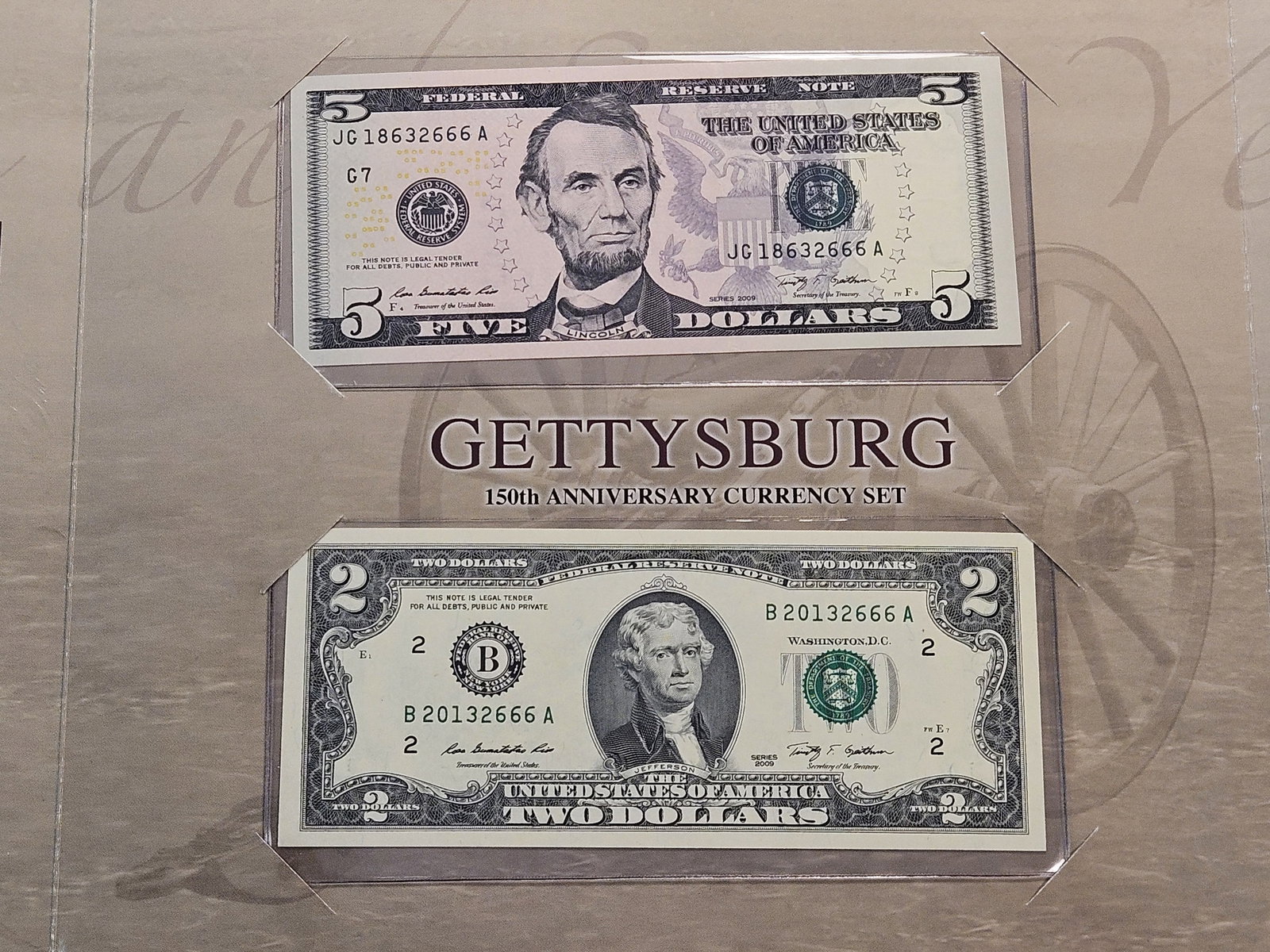 Series 2009 Five Dollar and Two Dollar Federal Reserve Notes with Matching Serial Numbers - 2