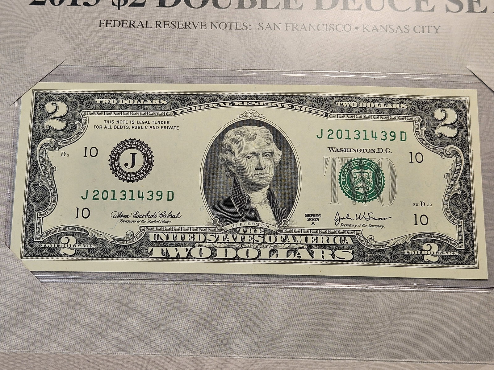 2013 Two Dollar Federal Reserve Note Double Deuce Set - 3