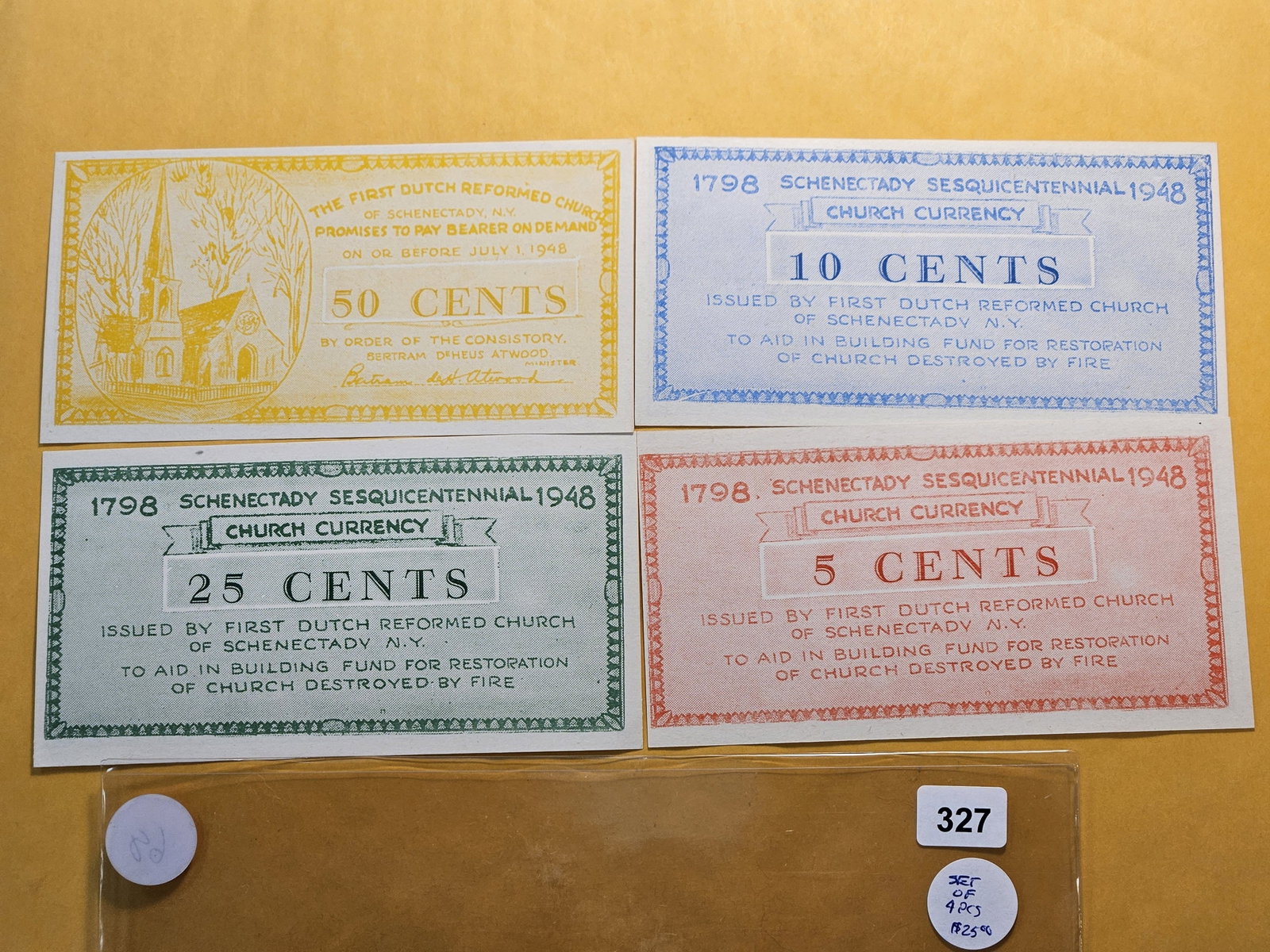 Four 1948 Schenectady Sesquicentennial Church Currency (1 of 4)