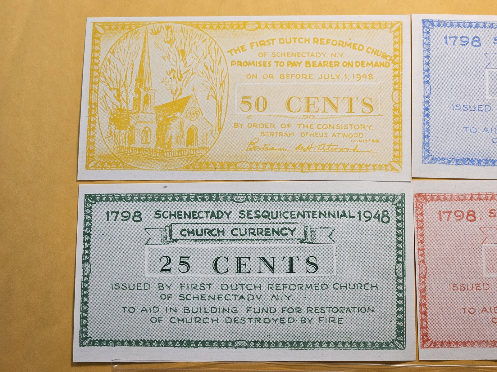 Four 1948 Schenectady Sesquicentennial Church Currency - 2