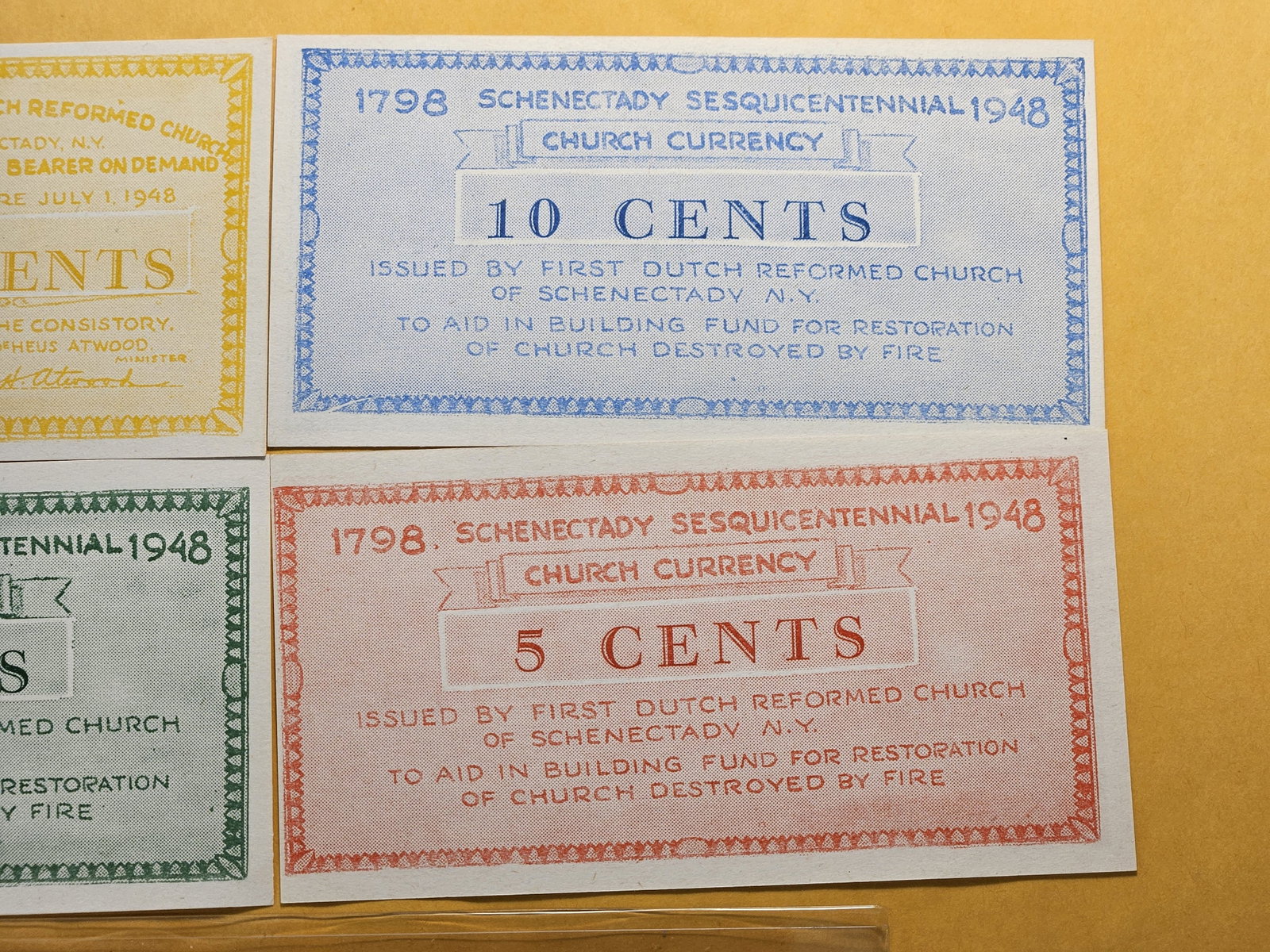 Four 1948 Schenectady Sesquicentennial Church Currency - 3