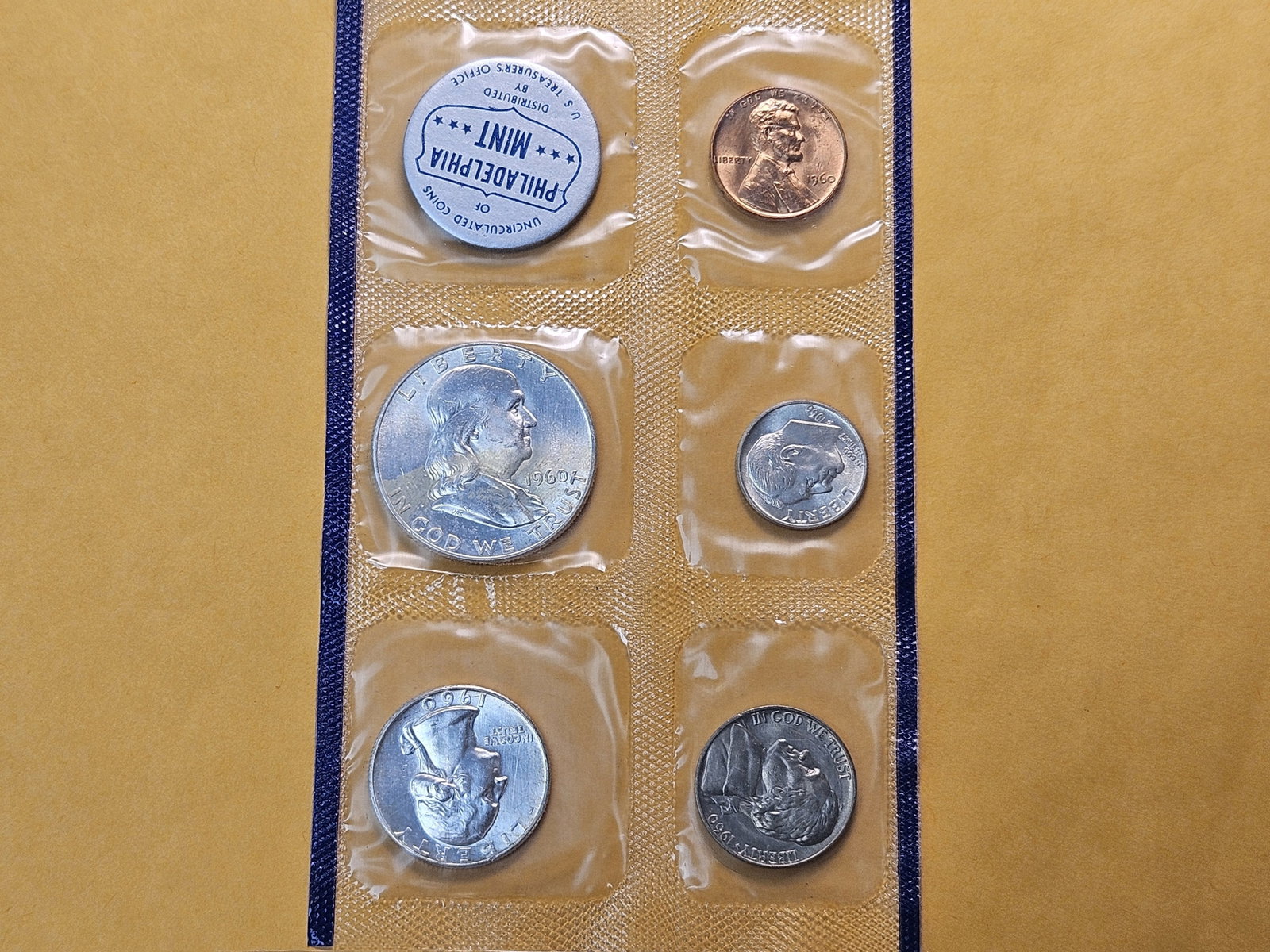 VARIETY! US Mint 1960 Type B Silver Uncirculated Coin Sleeve - 3