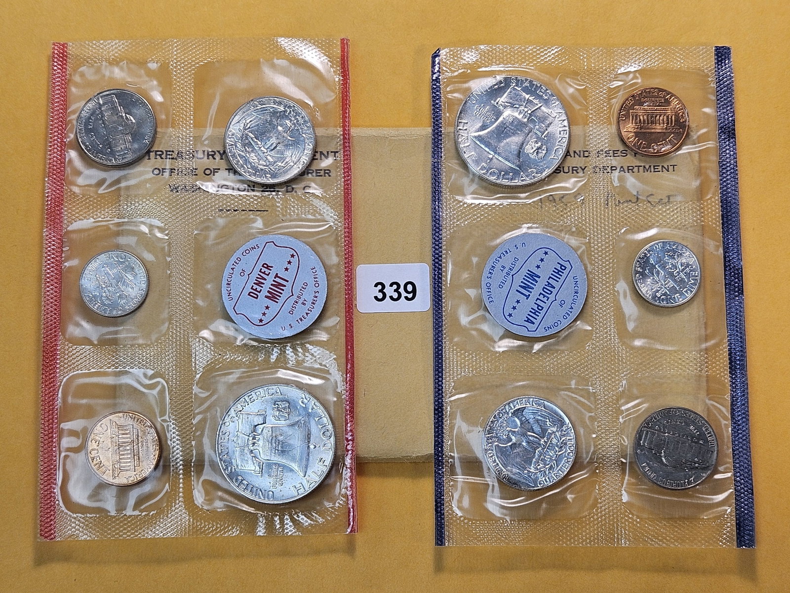 VARIETY! US Mint 1959 Type B Silver Uncirculated Coin Set - 3
