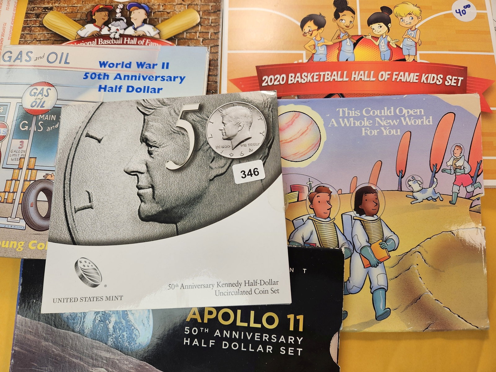 Six United States Mint Half Dollar Sets: Kennedy Set, Apollo 11 Set, and four Young Collectors Half Dollar Sets. All in OGP