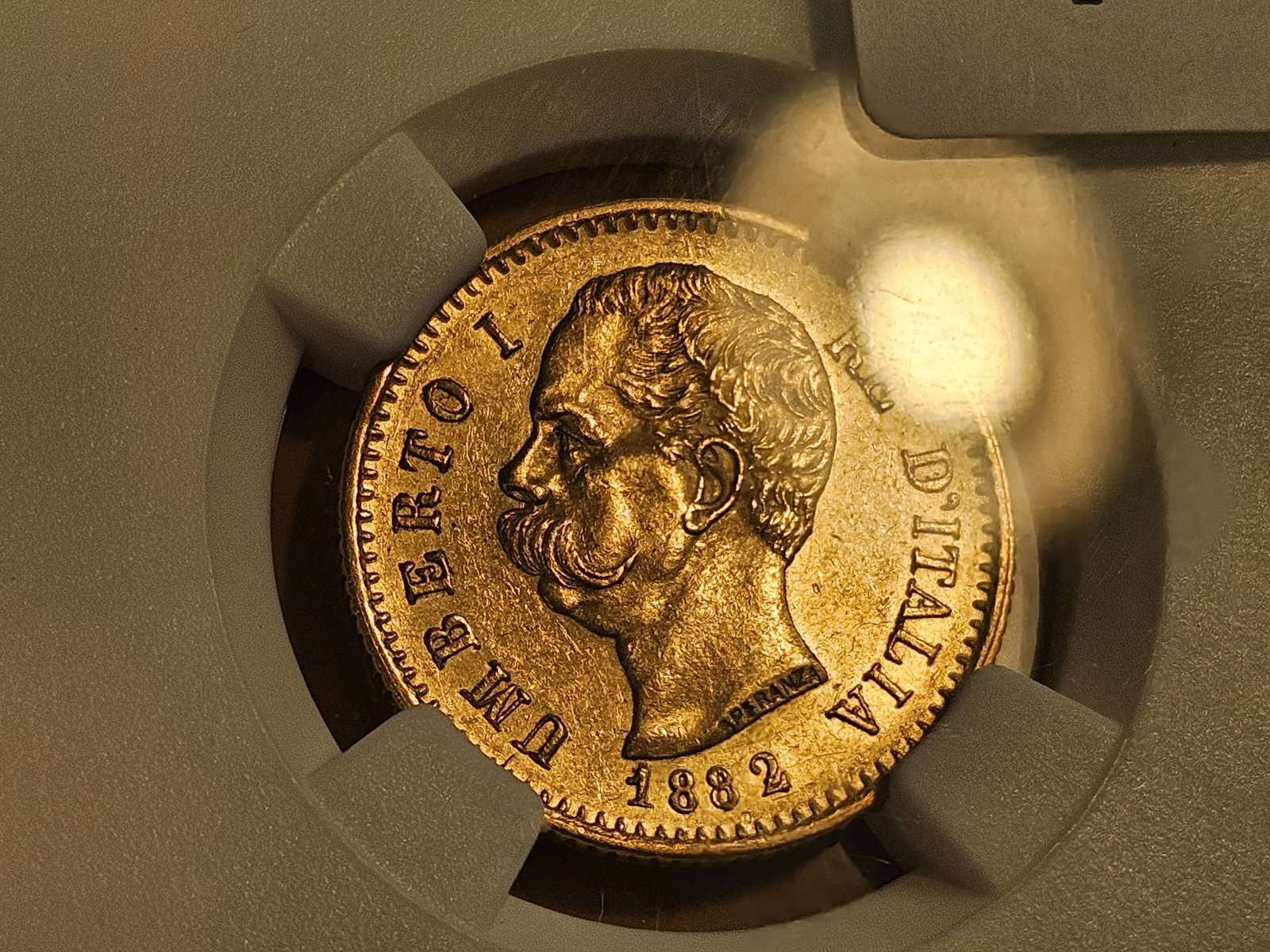 GOLD! NGC 1882R Italy Gold 20 Lira in Mint State 62 - 3