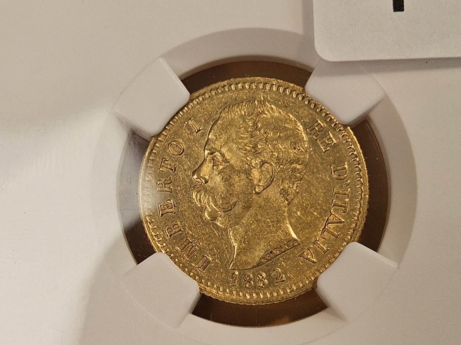 GOLD! NGC 1882R Italy Gold 20 Lira in Mint State 62 - 4