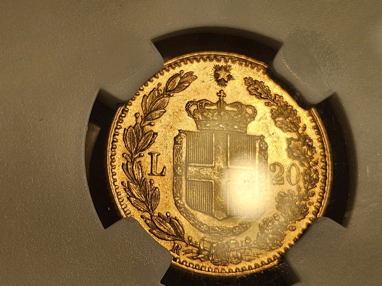 GOLD! NGC 1882R Italy Gold 20 Lira in Mint State 62 - 6
