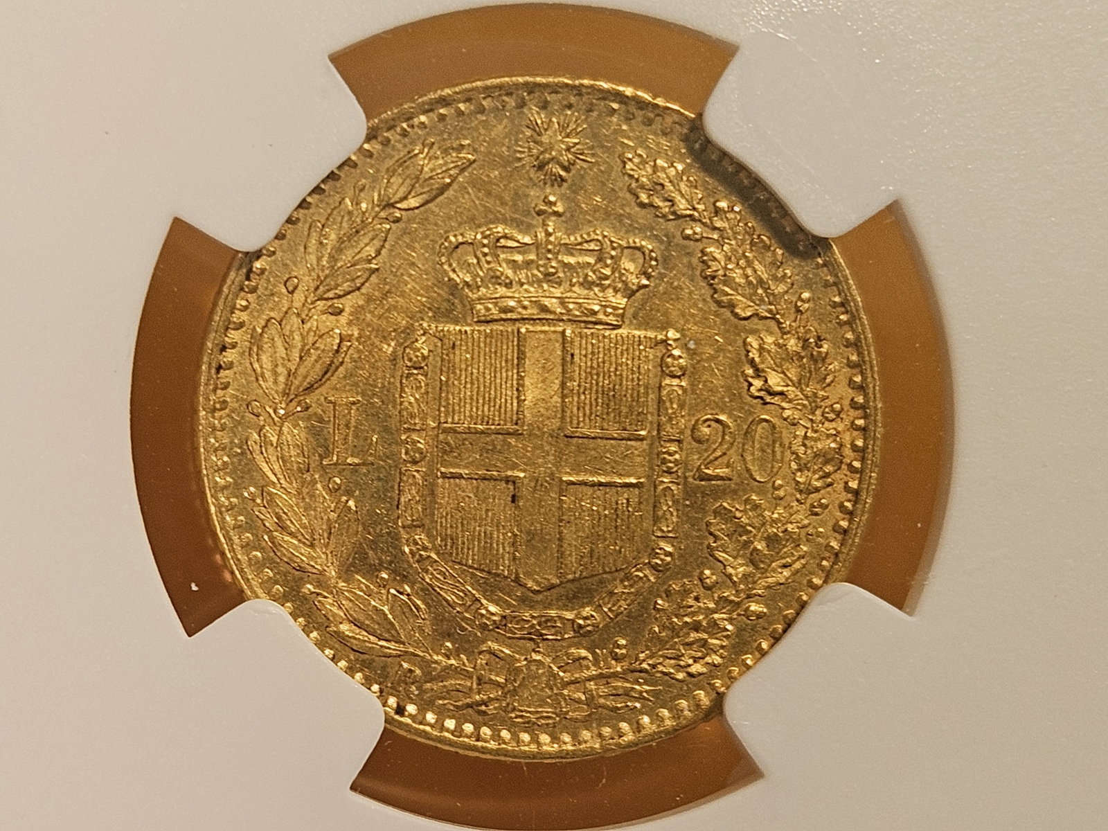 GOLD! NGC 1882R Italy Gold 20 Lira in Mint State 62 - 7