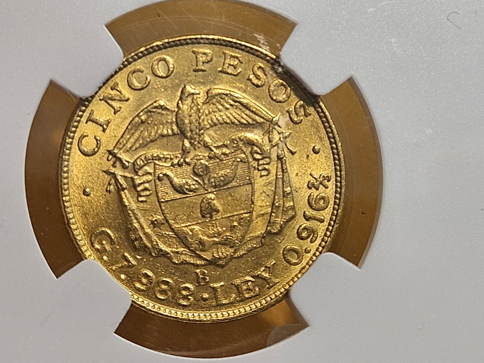 GOLD! NGC 1924-B Colombia Gold 5 Pesos in Mint State 62 - 6