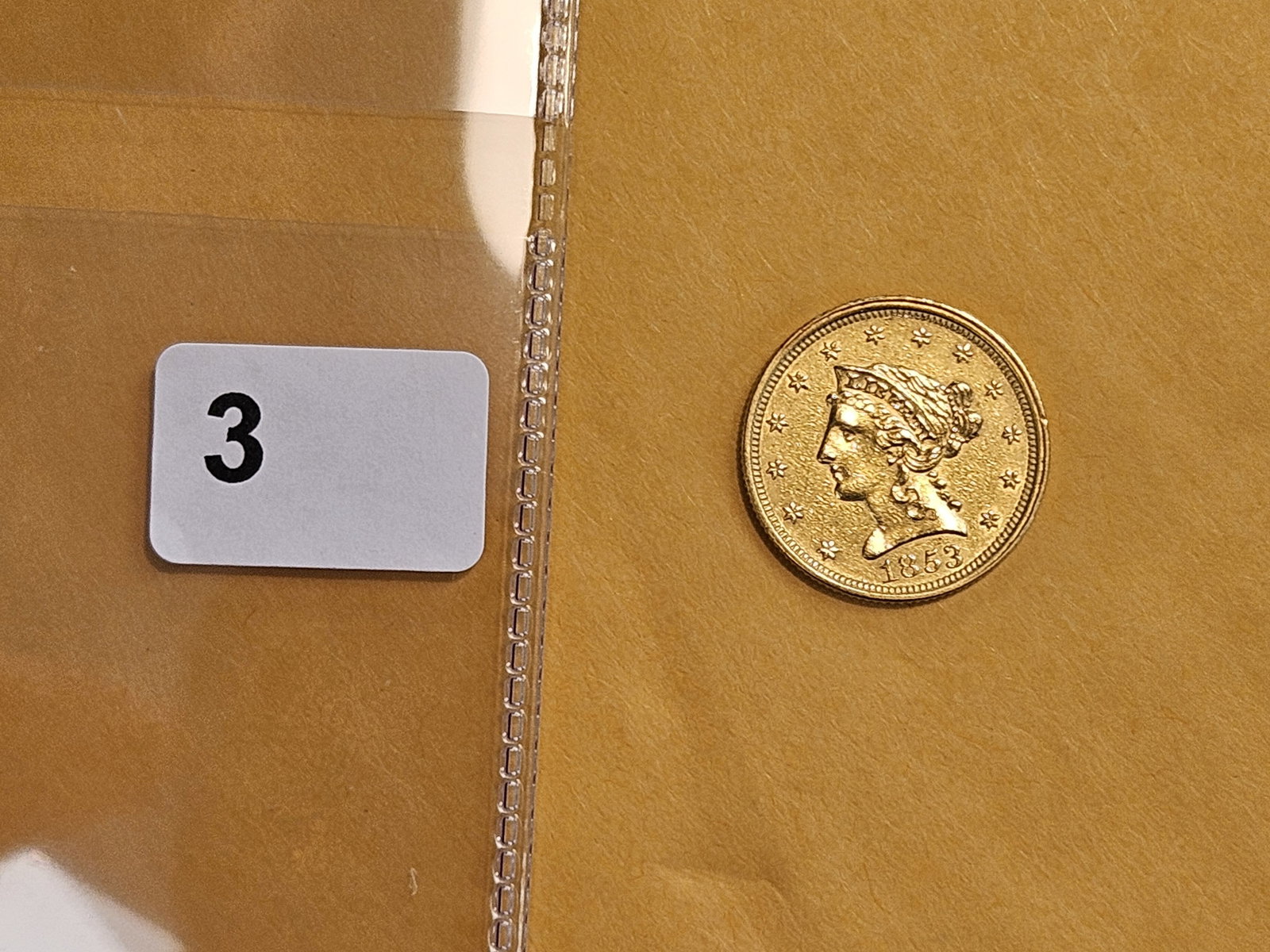 GOLD! Brilliant 1853 Liberty Head 2.5 Dollar Gold Quarter Eagle - 2