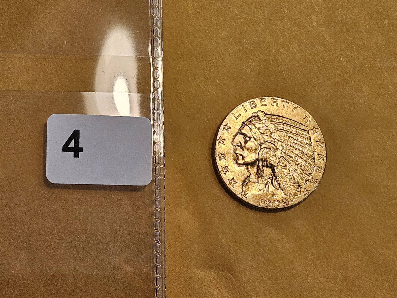 GOLD! Brilliant About Uncirculated plus 1909-D Gold Indian Five Dollars - 2