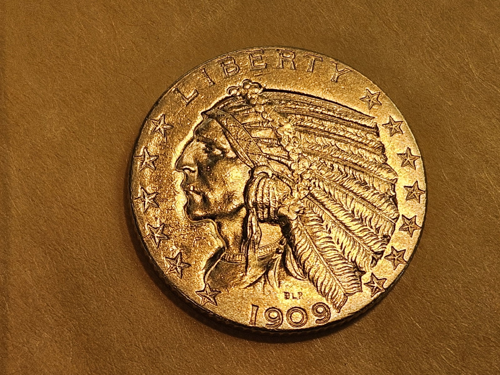 GOLD! Brilliant About Uncirculated plus 1909-D Gold Indian Five Dollars - 3