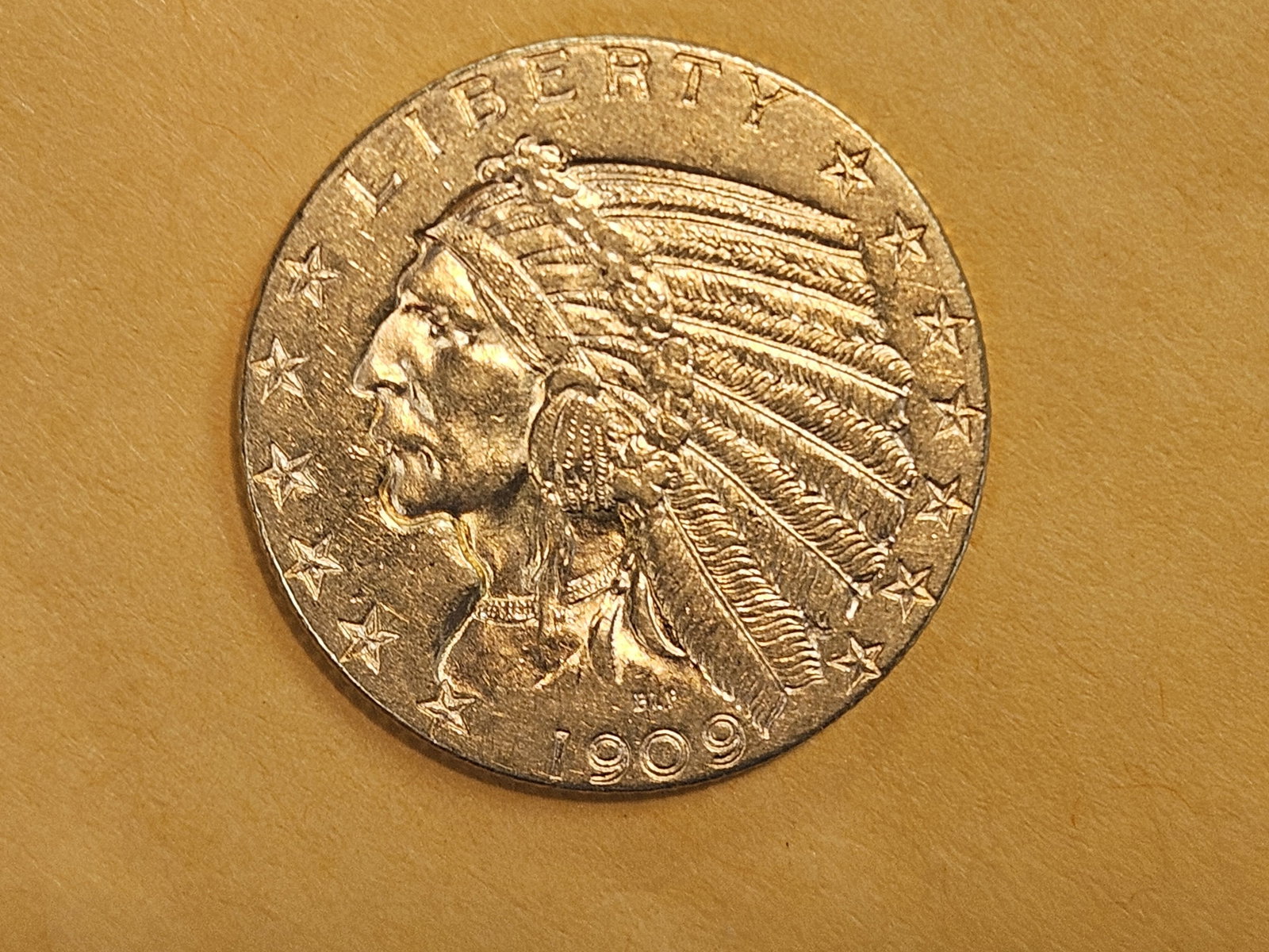 GOLD! Brilliant About Uncirculated plus 1909-D Gold Indian Five Dollars - 4