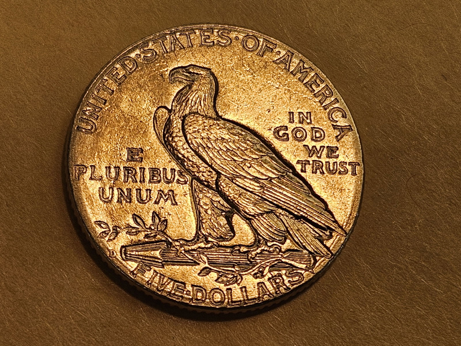 GOLD! Brilliant About Uncirculated plus 1909-D Gold Indian Five Dollars - 5