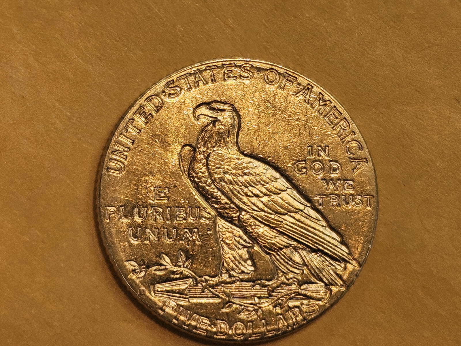 GOLD! Brilliant About Uncirculated plus 1909-D Gold Indian Five Dollars - 6
