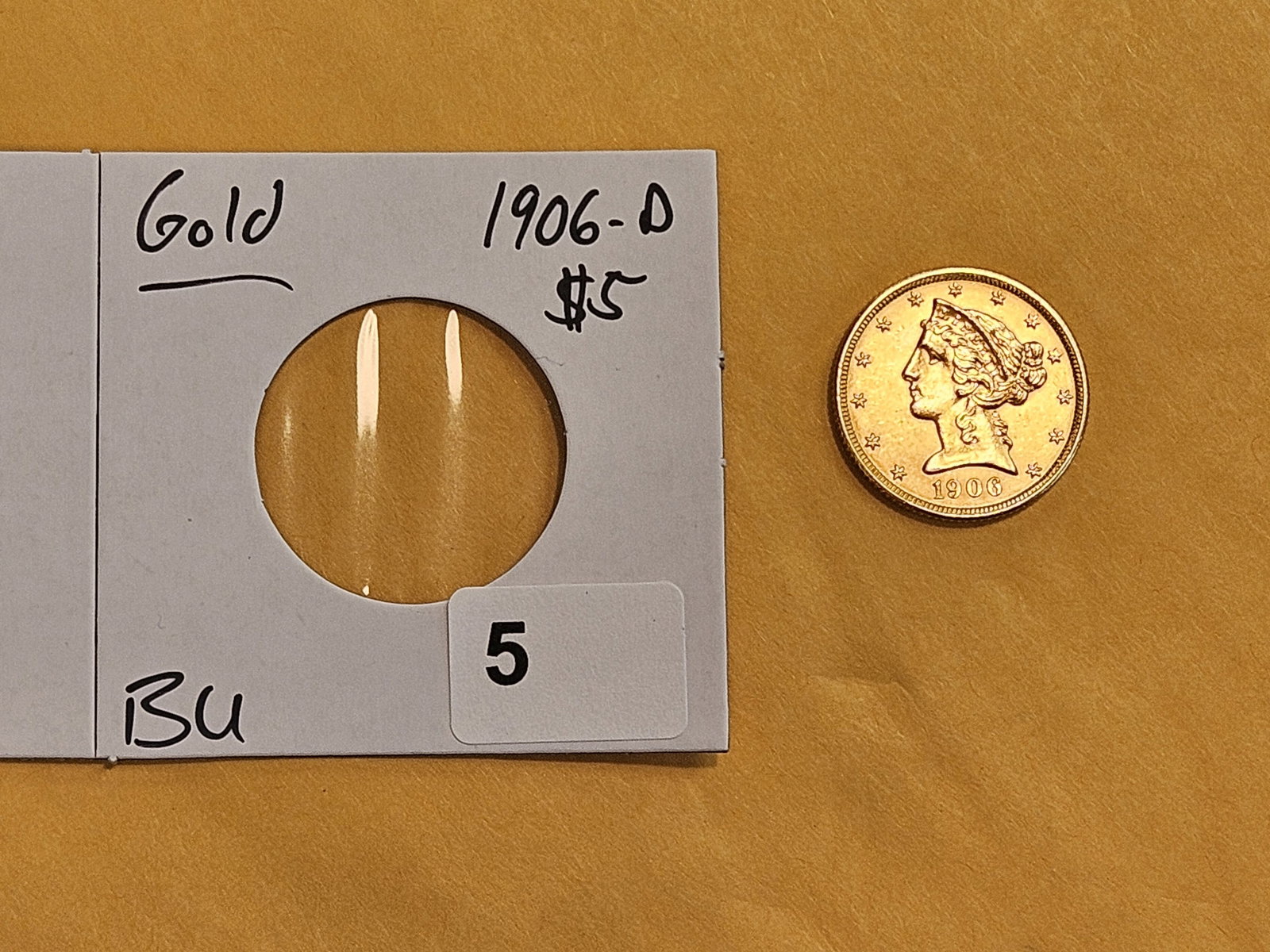 GOLD! Brilliant Uncirculated 1906-D Liberty head Gold Five Dollars - 2