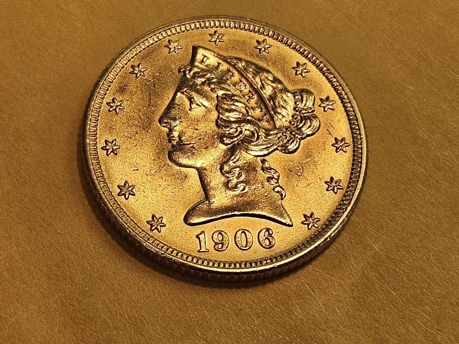 GOLD! Brilliant Uncirculated 1906-D Liberty head Gold Five Dollars - 3