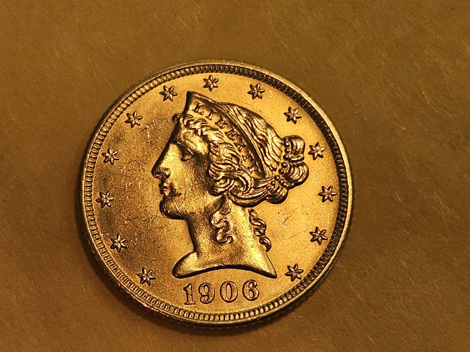 GOLD! Brilliant Uncirculated 1906-D Liberty head Gold Five Dollars - 5