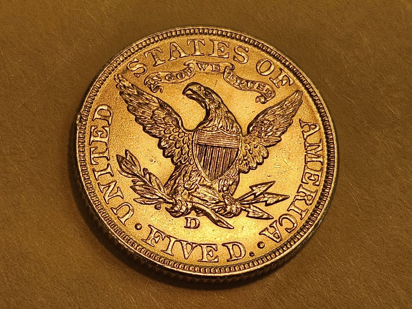 GOLD! Brilliant Uncirculated 1906-D Liberty head Gold Five Dollars - 7